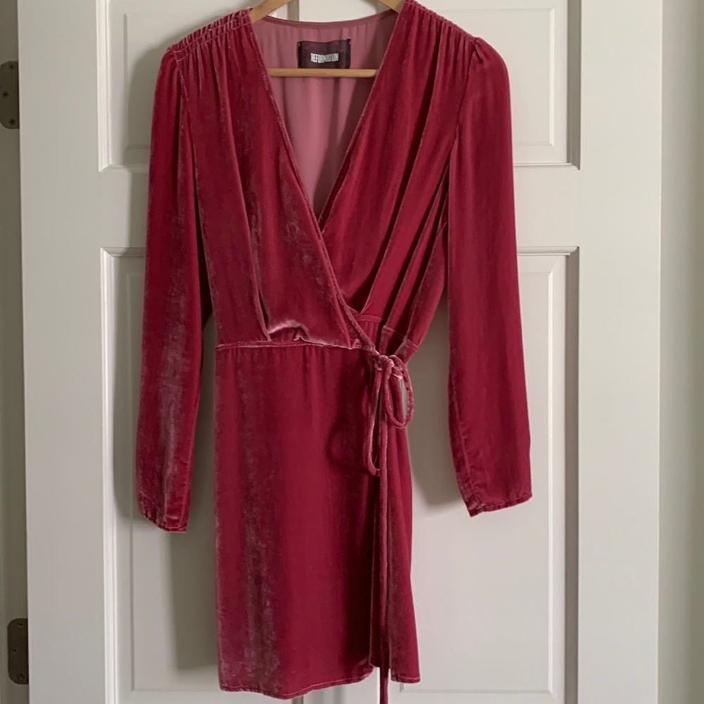 Reformation Pink Velvet Wrap Dress XS